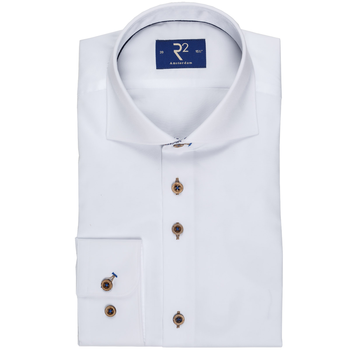 Plain Twill Wood Button Dress Shirt