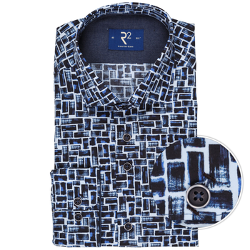 Luxury Cotton Painted Blocks Print Dress Shirt