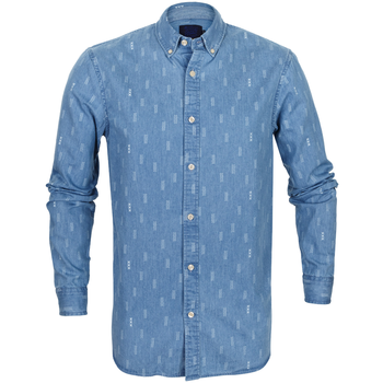 Button Down Printed Denim Casual Shirt