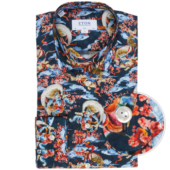 Slim Fit Japanese Motif Print Shirt