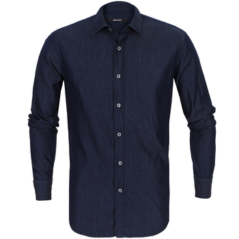 Slim Fit Printed Fine Denim Casual Shirt