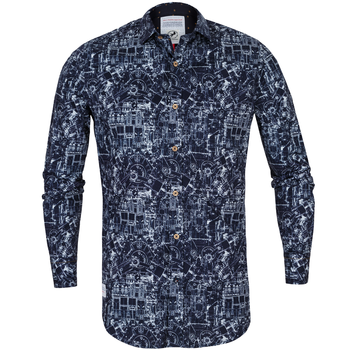 Engine Blue Print Stretch Cotton Shirt