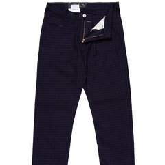 Taper Fit Navy Mini Check Stretch Cotton Jean-jeans-FA2 Online Outlet Store