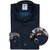 Luxury Navy Cotton Twill Dress Shirt With Floral Trim