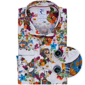Luxury Stretch Cotton Combi-van Floral Print Dress Shirt