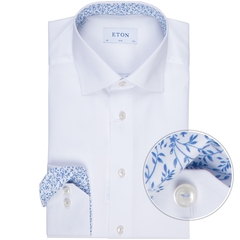 Slim Fit Luxury Cotton Twill Dress Shirt With Floral Trim-shirts-FA2 Online Outlet Store