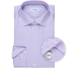 Slim Fit Cotton Twill Dress Shirt With Geometric Trim Detail-shirts-FA2 Online Outlet Store