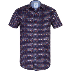 Navy Scooters Print Stretch Cotton Casual Shirt-gifts-FA2 Online Outlet Store