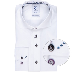 White Luxury Cotton Twill Dress Shirt With Geometric Print Trim-shirts-FA2 Online Outlet Store