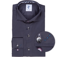 Anthracite Luxury Cotton Twill Dress Shirt With Geometric Print Trim-shirts-FA2 Online Outlet Store