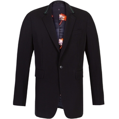Black Relaxed Fit Green Trim Wool Blazer-jackets & blazers-FA2 Online Outlet Store