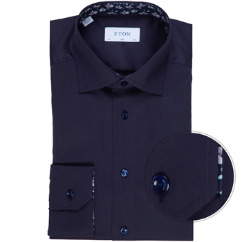 Slim Fit Cotton Twill Dress Shirt With Floral Trim