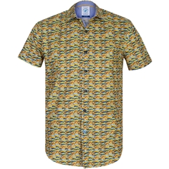 Yellow Fish Print Stretch Cotton Casual Shirt-shirts-FA2 Online Outlet Store