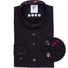 Luxury Black Cotton Twill Dress Shirt With Floral Trim-shirts-FA2 Online Outlet Store