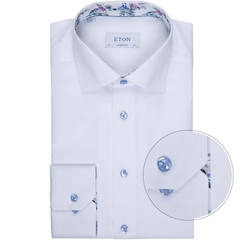 Contemporary Fit Luxury Cotton Twill Dress Shirt With Floral Print Trim-shirts-FA2 Online Outlet Store