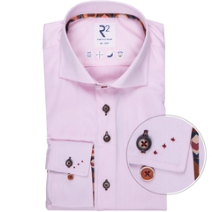 Pink Organic Cotton Twill Dress Shirt With Print Trim-shirts-FA2 Online Outlet Store