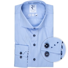 Light Blue Cotton Poplin Dress Shirt With Print Trim-shirts-FA2 Online Outlet Store