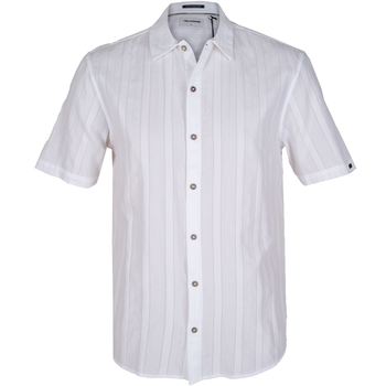 Short Sleeve Vertical Jacquard Stripe Casual Shirt