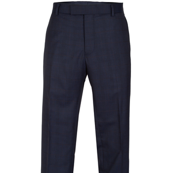 Caper Navy Windowpane Check Wool Dress Trouser